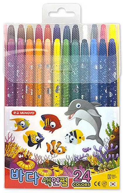 문교 바다 돌돌이 색연필, 24색, 3개