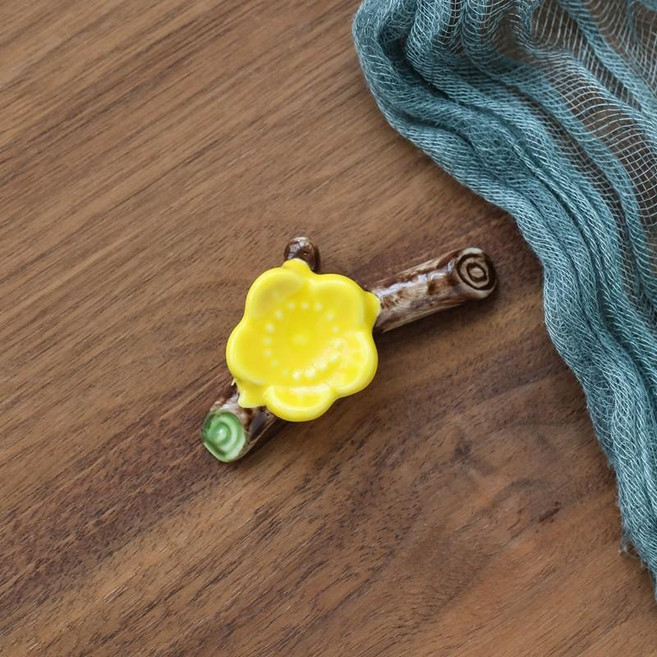 도자기 젓가락받침대 숟가락 받침대 매화 무늬 젓가락받침, 옐로우 매화 가지 5개 F8