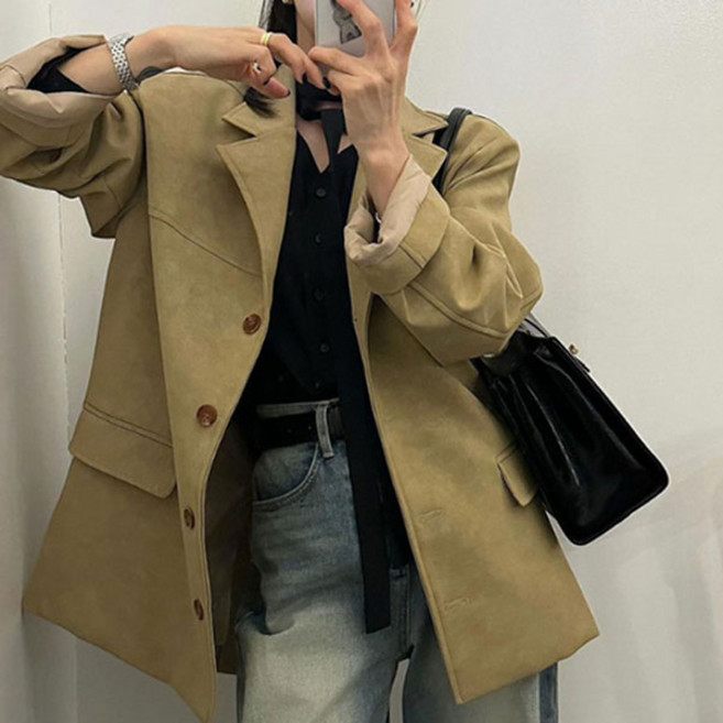 에스라이프 여성점퍼 오버핏 블레이저 스웨이드자켓 2color