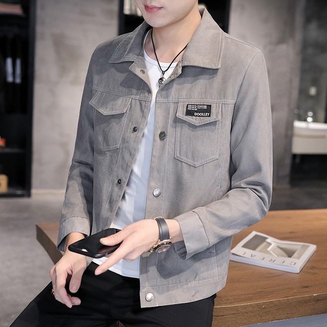 痞帥外套男春秋新款工裝夾克牛仔上衣帥氣潮流休閒翻領男裝衣服