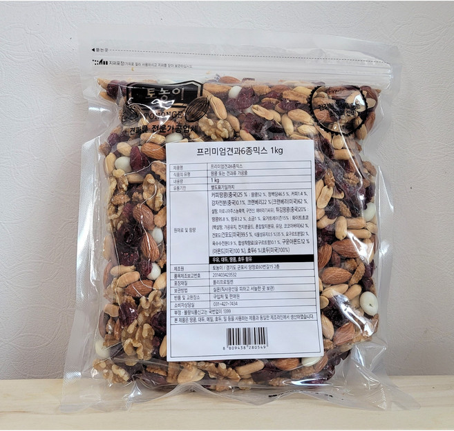 프리미엄 견과 6종 1kg/믹스 대용량 커피땅콩 크랜베리 튀김땅콩 구운아몬드 호두 토농이, 1개