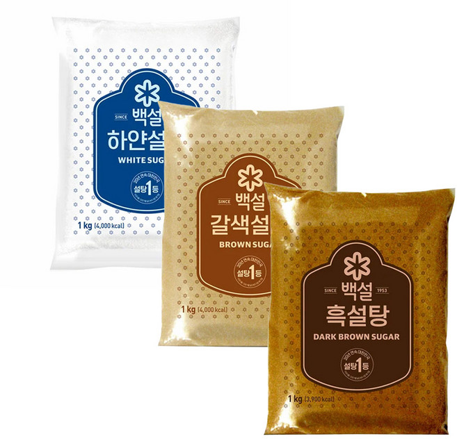 CJ 백설 하얀설탕 1kg + 갈색설탕 1kg + 흑설탕 1kg, 3kg, 1세트