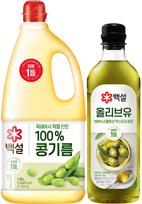 백설 식용유콩기름1.8L 1 + 백설 압착올리브유900ml 1, 1.8L