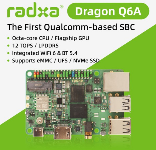 Radxa Dragon Q6A 퀄컴 QCS6490 엣지 AI 솔루션 12 TOPS 성능 LPDDR5 메모리 옥타코어 프로세서, 03 Q6A 12GB