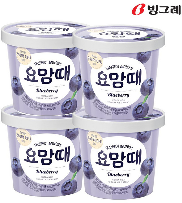 빙그레 요거트 아이스크림 요맘때 홈컵 블루베리, 4개, 710ml