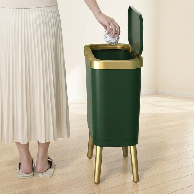 키큰휴지통 15L 주방 욕실 인테리어 골드 휴지통, 그린골드, 1개