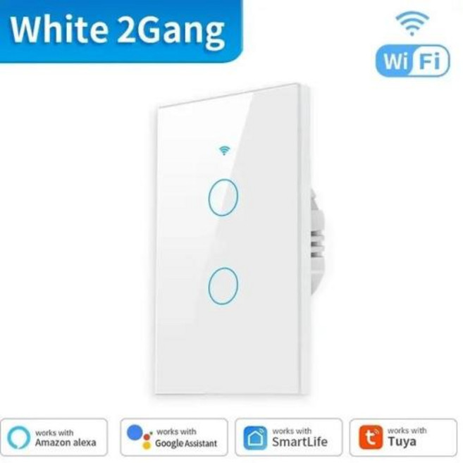 TNCE Tuya US WiFi 스마트 벽 스위치 1234 갱 중성선 없음 터치 센서 LED 전등 스위치 스마트 홈 Alexa Google Home, White 2Gang _TNCE, 1개