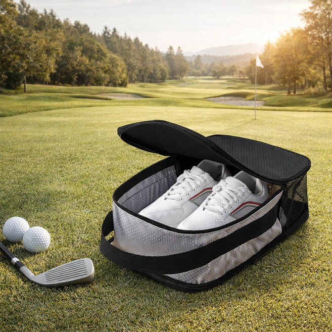앤루프 2단 분리형 골프 슈즈백 신발주머니, 1개, 블랙