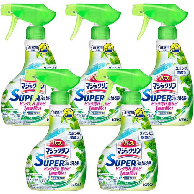 花王 魔術靈 浴室防霉泡沫清潔劑 綠草香, 350ml, 5瓶