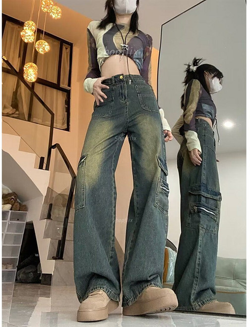 Shopflix 여성용 봄여름 너무예쁜 워싱 청바지 와이드핏 빅사이즈까지