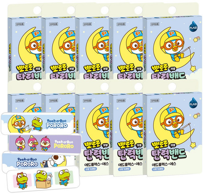 뽀로로 탄력밴드 에드플레스 에스 소형 16매입 x 5갑 / 키즈밴드 고탄력 굴곡진상처 유아 어린이 반창고, 16개입, 10개