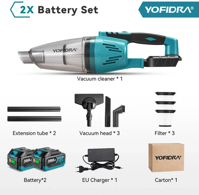 쿠쿠스토어 요피드라 1500W 무선 전기 진공 청소기 충전식 도구 가정 차량 애완동물 털 마키타 18V 배터리, 01 China Mainland, 03 2 Battery