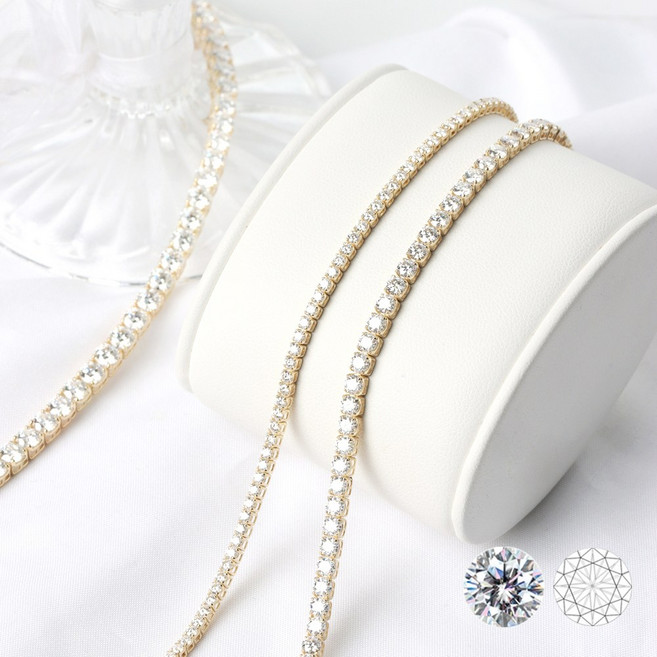 오로프 전체 14K 옐로우골드 금 모이사나이트 다이아 테니스 명품 이중잠금 팔찌 GRA 보증서