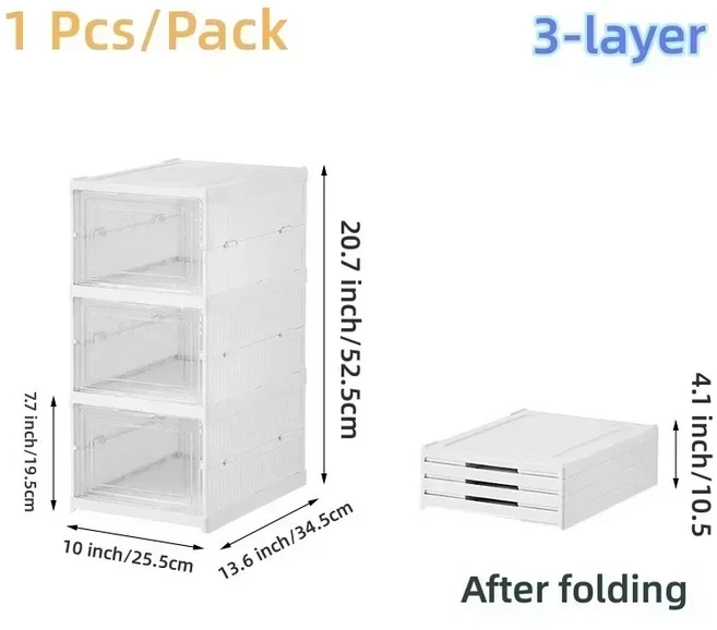 접이식 투명 신발 보관함 쌓을 수 있는 방진 하이탑 스니커즈 랙 캐비닛, 16 3-layer