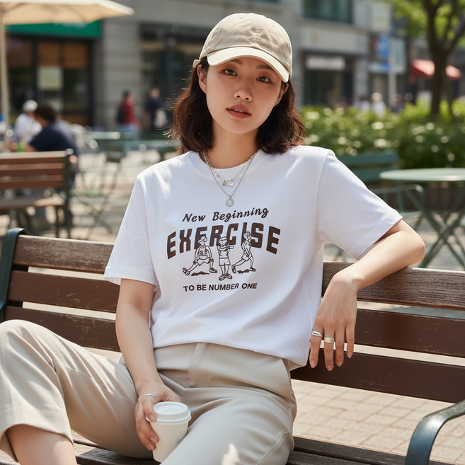 삼총사마켓 여성 반팔 티셔츠 브라운레터링 여름 캐주얼