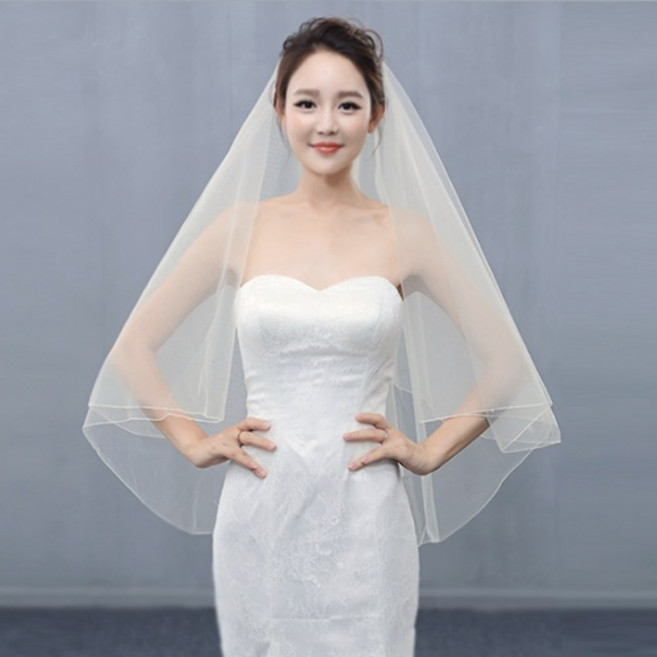 셀프웨딩 베일 라인빗핀 풍성한 두겹 면사포 기본 베일 스냅촬영소품