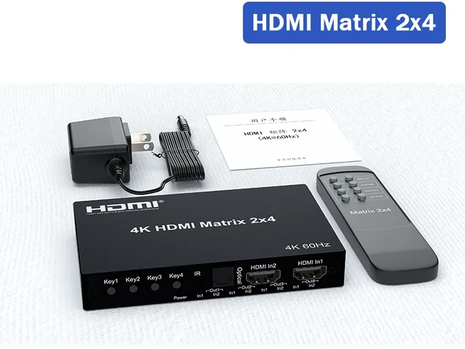 4K HDMI 트루 매트릭스 스위치 2x4 4x2 비디오 분배기 In out(광학 및 R/L 추출기 포함) Dolby HDCP2.2, 02 Matrix 2x4