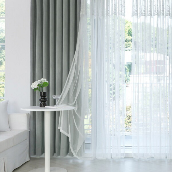 [까르데코] 벨벳 방한암막+디망쉬 레이스 특대형 거실커튼 4장