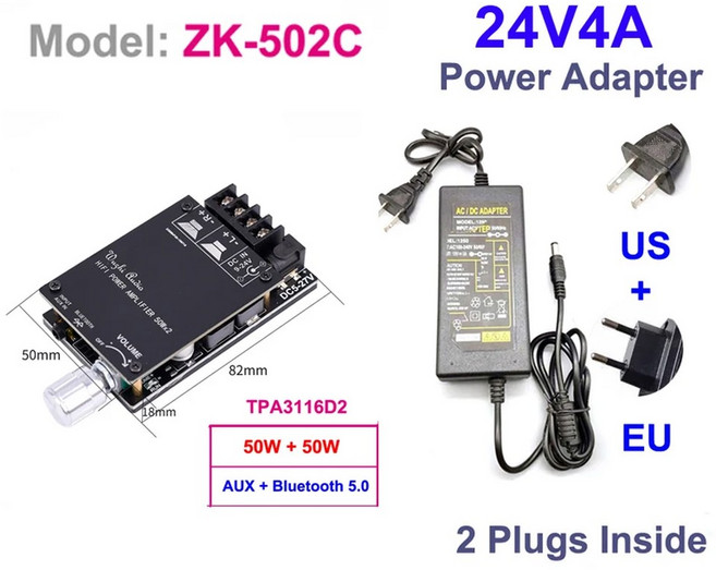 100W TDA7498E 오디오 디지털 BLUETOOTH 음악 호환 전력 스테레오 AUX 클래스 HIFI 시어터, 04 502C and power