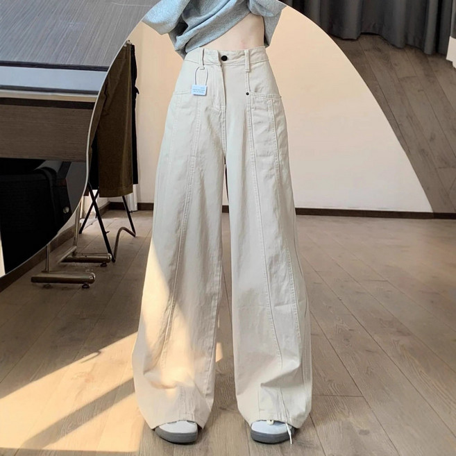 SAHINER 여성 코튼 와이드 팬츠 하이웨스트 캐주얼 데일리룩 BKZ22