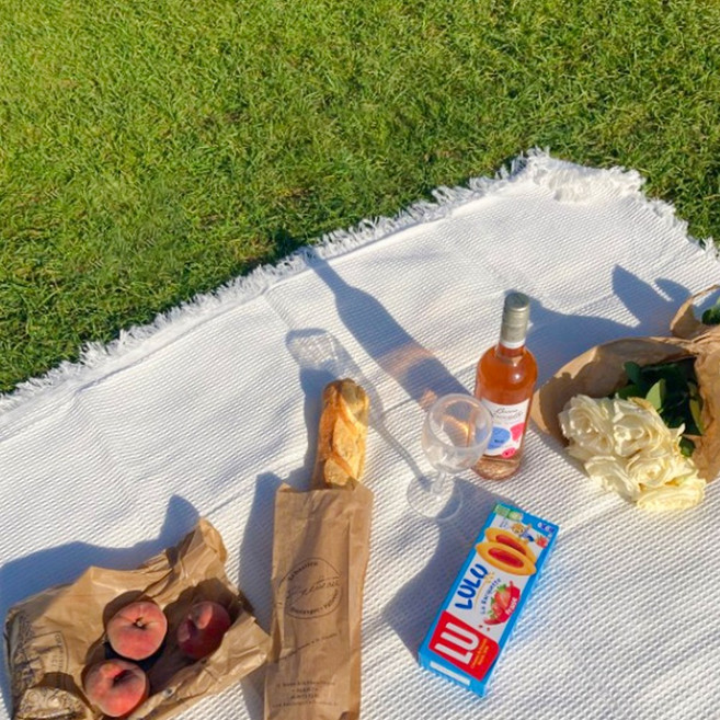 닷드 감성 피크닉 돗자리 린넨 코튼 매트, 화이트 코튼 네모