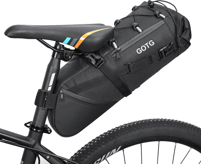 GTOG 자전거 방수 안장 가방 10L 대용량 라이딩 장비 자전거 새들백 싯포스트 자전거 여행용, 검정, 1개