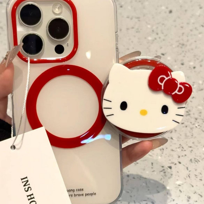 안녕 키티 빨간 리본 맥세이프 그립톡 아이폰 케이스