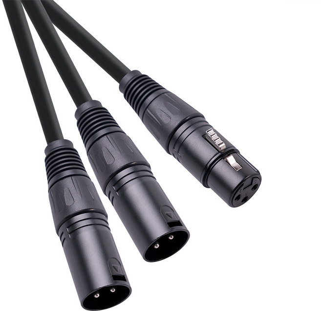 XLR 분배기 케이블 3 핀 XLR 암-듀얼 XLR 수 패치 Y 케이블 밸런스드 마이크 분배기 코드 오디오 어댑터-50cm, 검은색