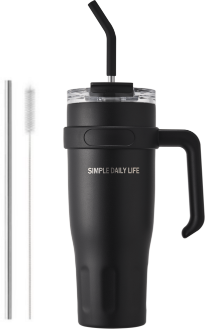 허니앤버니 텀블러 대용량 스텐 보온 보냉 차량용 빨대 손잡이, 1개, 1100ml, 재즈 블랙