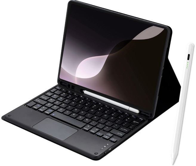 聆翔 磁吸式藍牙鍵盤保護套 軌跡觸控板 平板鍵盤保護殼, 黑色+觸控筆,iPad 第5-6代, 1個