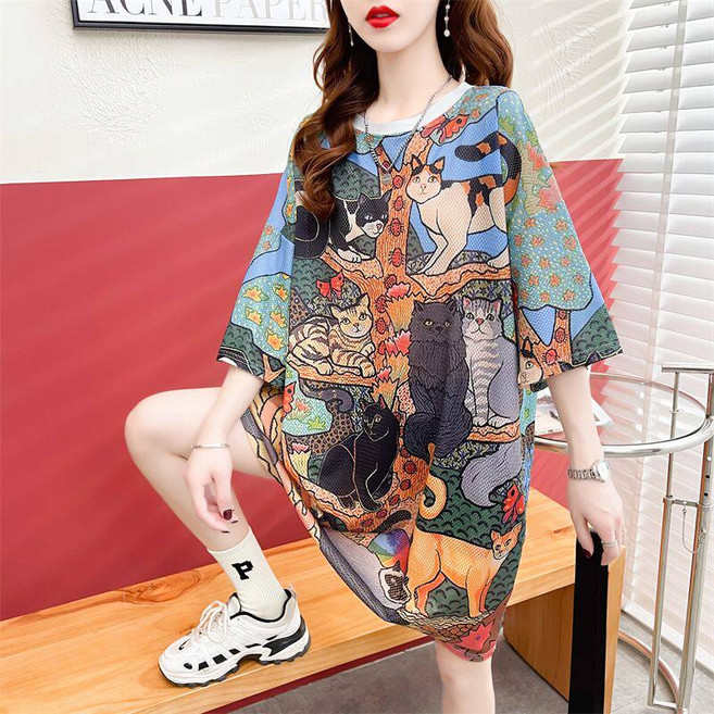 Makone 빅프린팅 러블리 배색 블랙 롱원피스