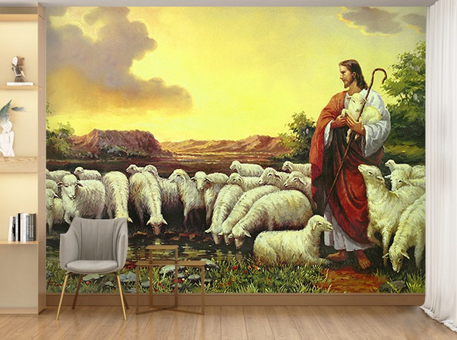 성화 벽지-09P002-선한목자 3폭(주문 제작도 가능), 실크 3120X2400mm