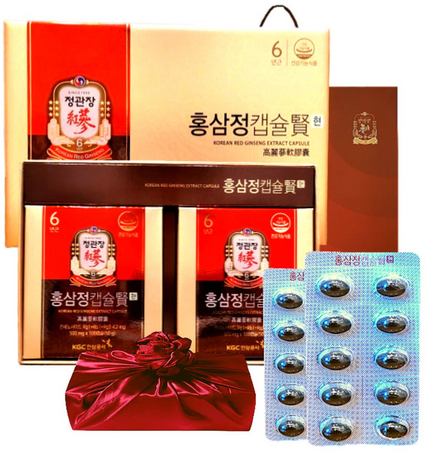 정관장 에브리타임 6년근 홍삼정 캡슐 현 타브렛 200캡슐+쇼핑백 골프 여행 설 명절 연말 선물세트(보자기포함) 1개, 200정