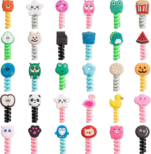32피스 컬러풀 카툰 충전기 케이블 프로텍터 USB 세이버 실리콘 동물 친구 유연한 와이어 대부분의 휴대폰 데이터 라인귀여운 스타일 2 x 3cm