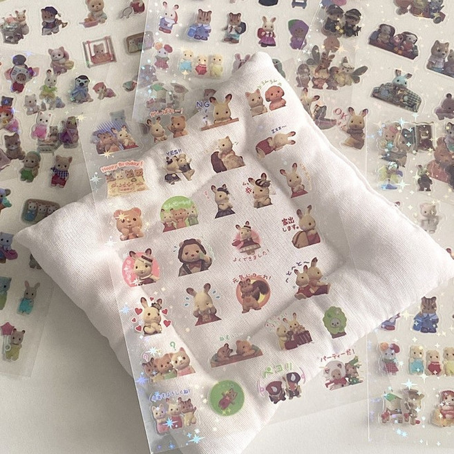 고고다 반짝이 다꾸 스티커 세트 실바니안 헬로키티 리락쿠마 과자스티커, 6장, 실바니안스티커세트