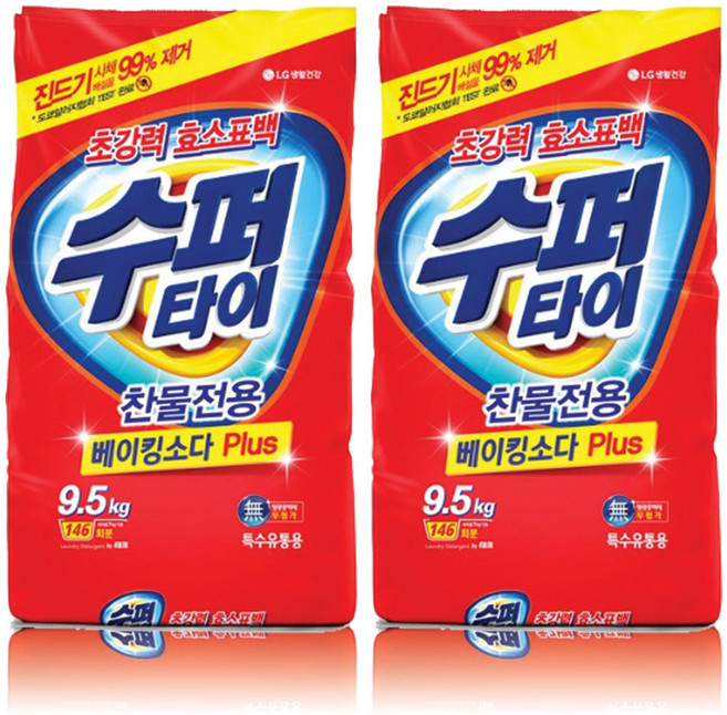 수퍼타이 베이킹소다 플러스 분말세제 리필, 9.5kg, 12개