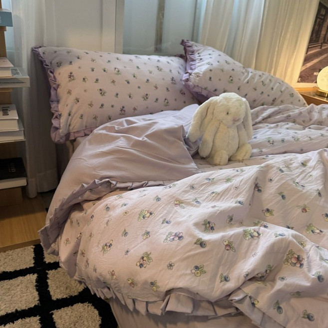 uniquezon 편안한 프리미엄 순면 플라워 이불커버 침구 4종 세트 퀸 킹 사계절