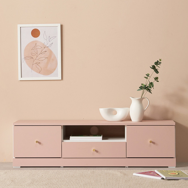 [국내생산 완제품배송]윈썸 피오니 1단 1200 미니거실장 원룸티비다이 티비거실장, INDY PINK(인디핑크)