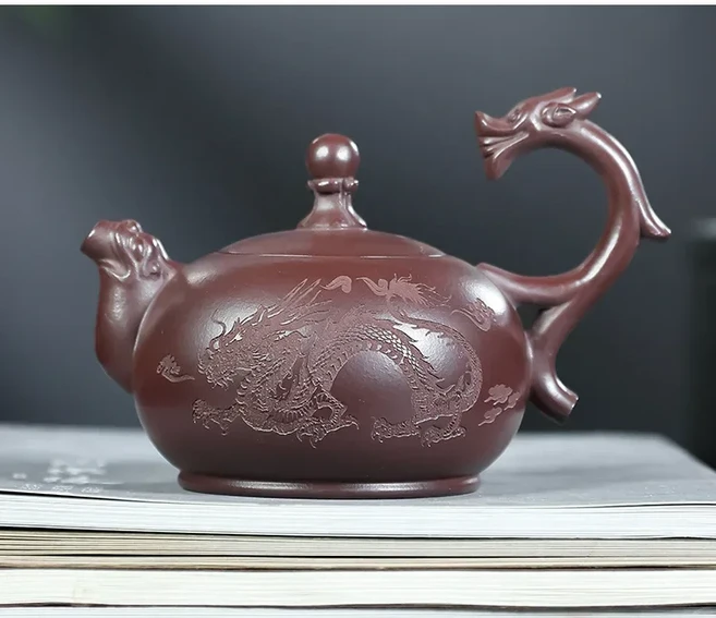전통 Yixing 보라색 클레이 차 냄비 손으로 조각한 드래곤 패턴 주입기 가정용 부티크 필터 지샤 티팟 1 개, 01 A, 1개