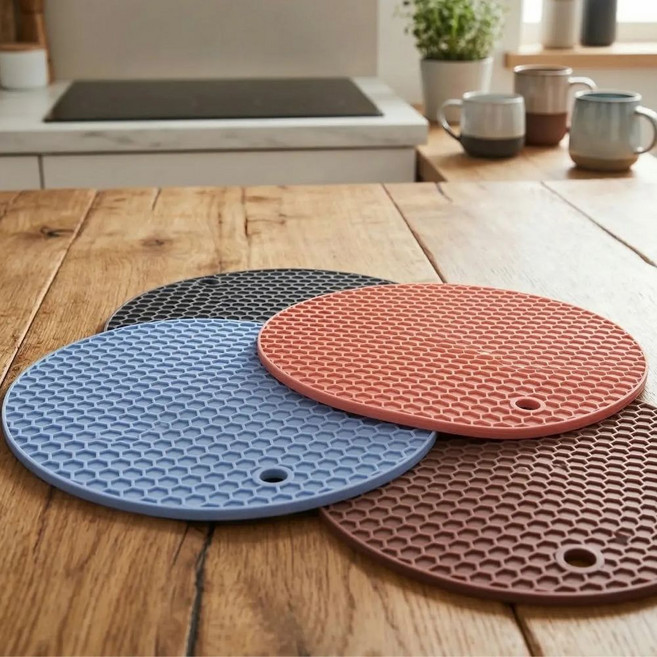 유또 실리콘 원형 벌집 모양 냄비 받침, 4개, 혼합색상