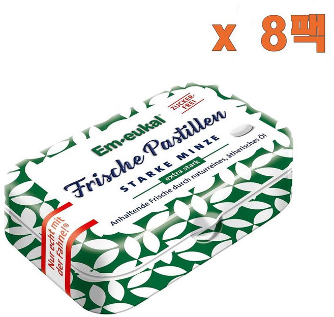 (독일직배) 엠오이칼 프레쉬 파스틸 스트롱 민트 슈가프리 캔디 20g 8개 Em-eukal fresh pastilles strong mint sugar free