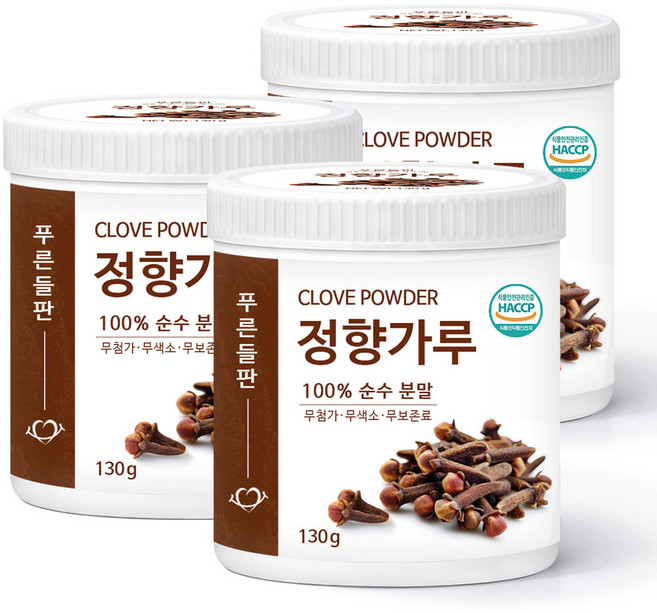 푸른들판 정향 가루 분말 100% 클로브 파우더 HACCP 인증, 3개, 130g