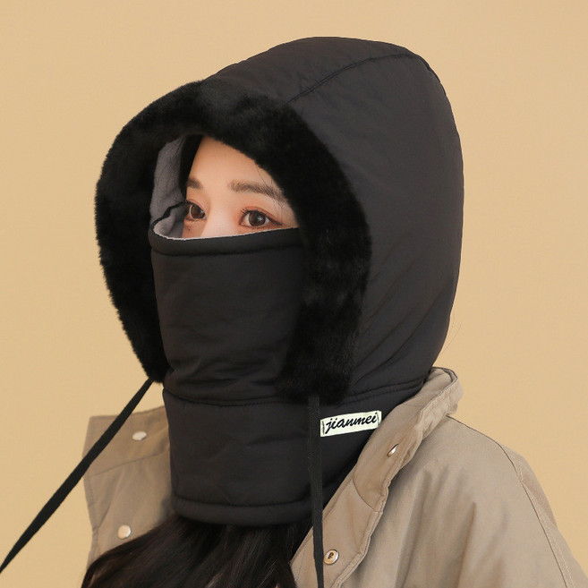 戶外護耳防風雷鋒帽 騎車保暖加絨棉帽, 1個, 酷炫黑【帽子圍脖一體】,均碼