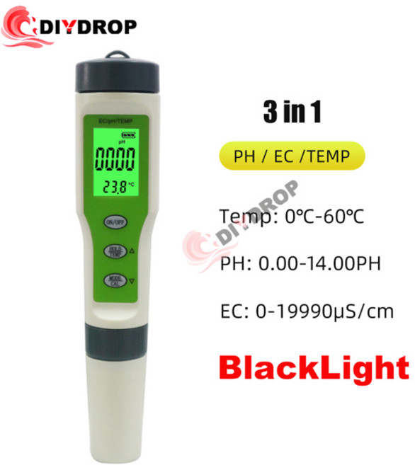 10 IN 1 PH 측정기 TDS EC ORP 염분 S.G 온도 측정기(백라이트 포함) 수족관용 디지털 수질 모니터 테스터, 3 In 1 Green, 1개