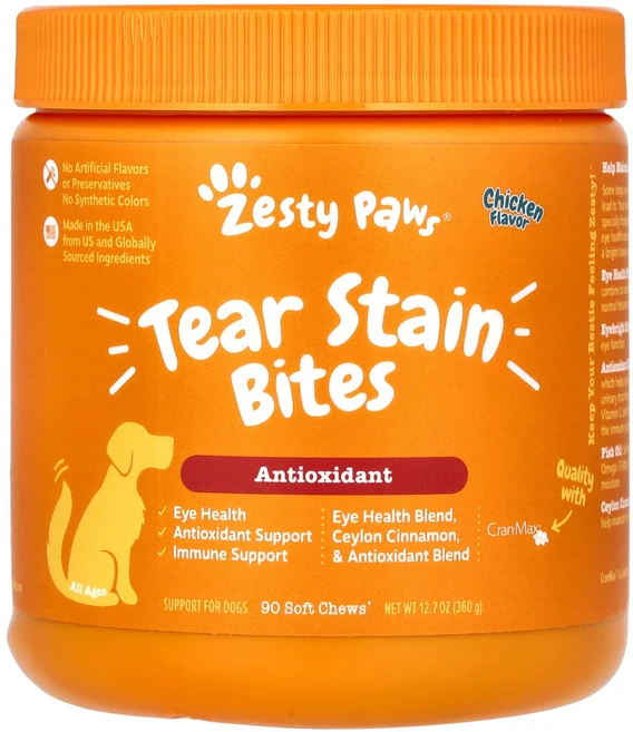 효과가좋습니다 Zesty Paws Tear Stain Bites 반려견용 모든 연령 닭고기 소프트츄 90개 360g(12.7oz) 고급영양제, 1개 - 쿠팡