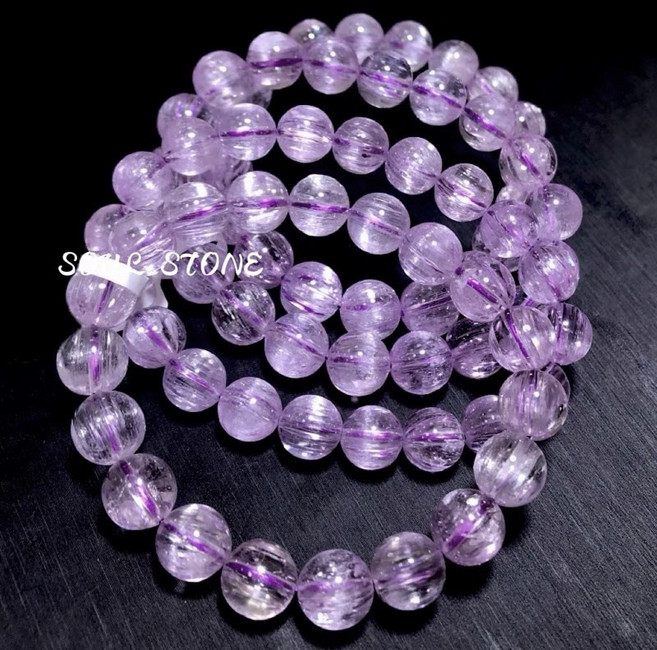 Soul Stone 石之靈 頂級珍藏款紫鋰輝手鍊 5A晶體透 拉絲貓眼效果 10mm, 晶體透紫鋰灰,10mm, 1個