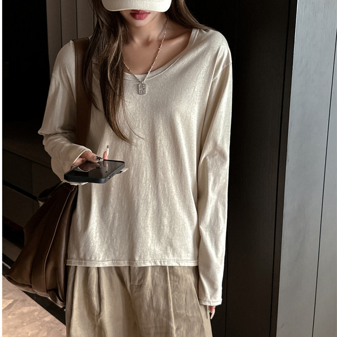 慵懶韓系長袖T恤 女式打底衫 雪花棉面料