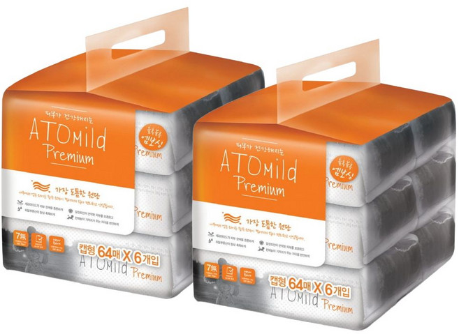 아토마일드 프리미엄 유아물티슈 캡형 70평량, 70g, 64개입, 12개