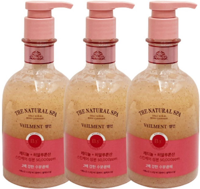 벨먼 내추럴 스파 수분광채 사해소금 스크럽 바디클렌저 블랙로즈, 400ml, 3개