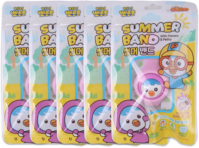 카카오프랜즈키티뽀로로미아방지벅스락 썸머밴드 모기밴드, 뽀로로 썸머밴드_핑크, 5개